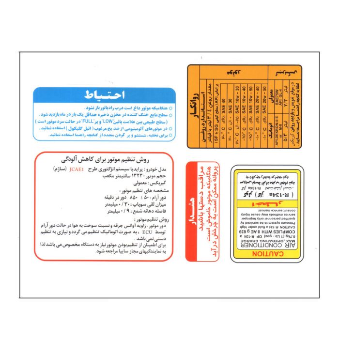 برچسب داخل موتور و سینی فن خودرو کد safa bb2 مناسب برای پراید بسته 5 عددی